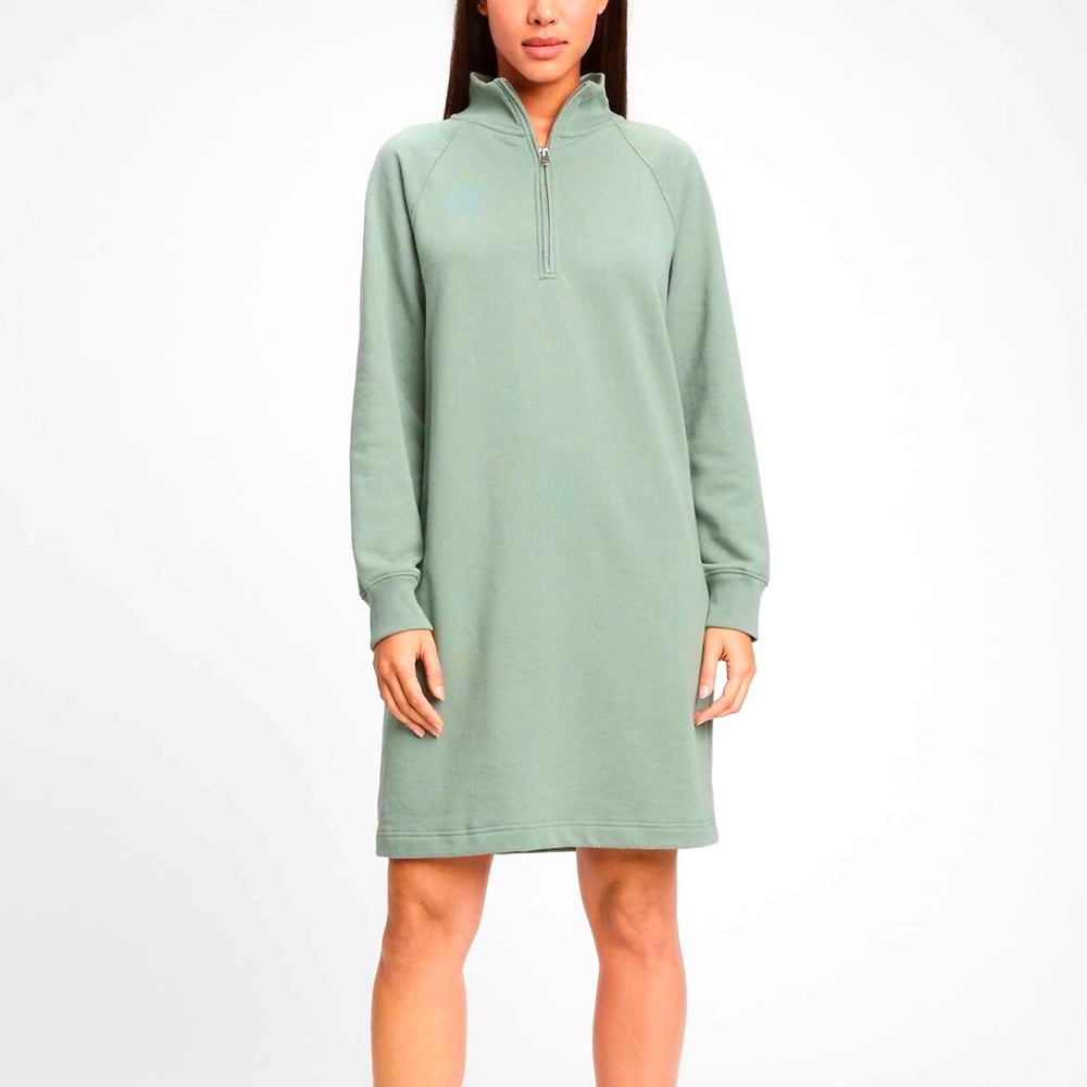 Lands End Serious Sweats Teal Quarter Zip Sweater Dress Womens Size M 10/12